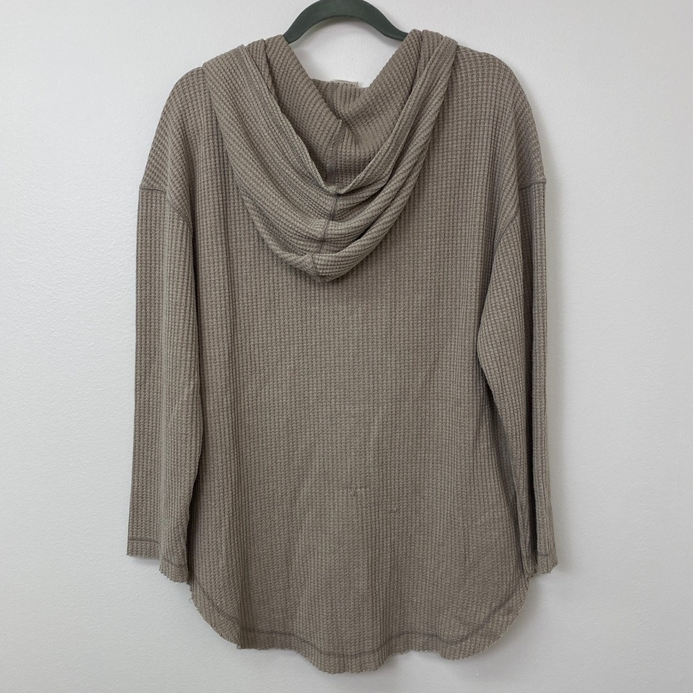 New In, Waffle Knit Button Down Hooded Shirt Top Hoodie Taupe Size Small - Picture 4 of 6